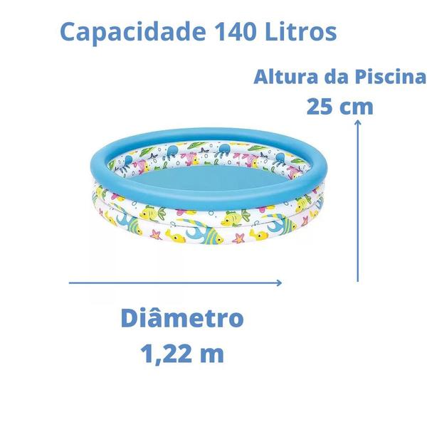 Imagem de Piscina Inflável Infantil Borda 140 Litros  Peixinho BestWay