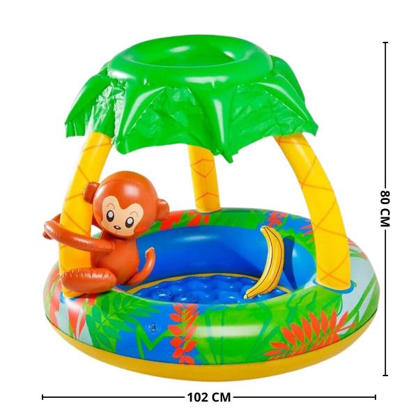 Imagem de Piscina Inflável Infantil Redonda 53 Litros Coberta Macaco