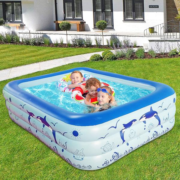 Imagem de Piscina Inflável Infantil Retangular 300 Litros P/ Crianças e Pets Em PVC Resistente