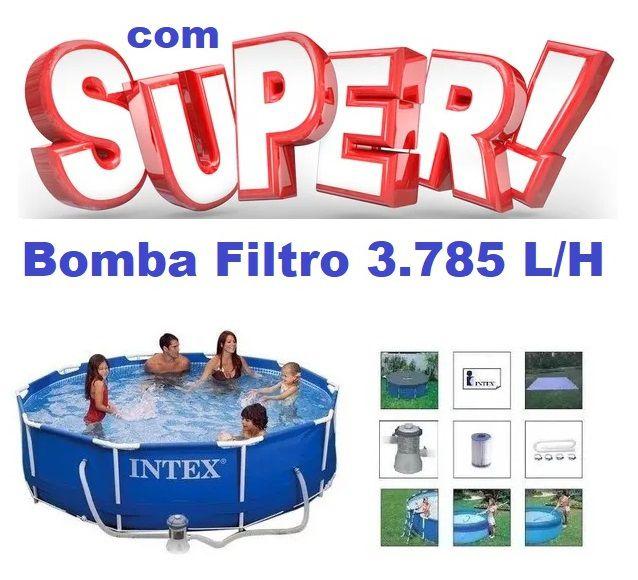 Imagem de Piscina Intex 4485 Litros Standard com Bomba Filtro 3785 LH 110v Capa Forro Kit de Limpeza e Escada