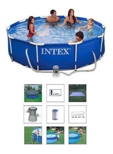 Imagem de Piscina Intex 4485 Litros Standard com Bomba Filtro 3785 LH 220v Capa Forro Kit de Limpeza e Escada