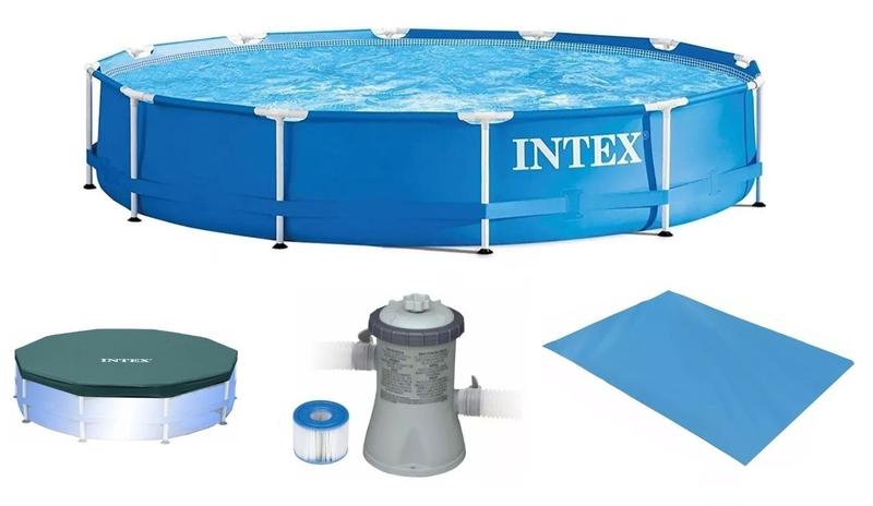 Imagem de Piscina Intex 5000 litros estrutural com Bomba Filtro 220v e Capa e FORRO