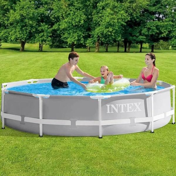 Imagem de Piscina Intex 5000 litros estrutural PRISM Cinza com Bomba Filtro 110v Capa e FORRO