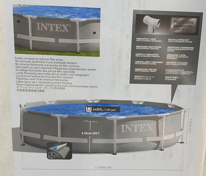 Imagem de Piscina Intex 5000 litros estrutural PRISM Cinza com Bomba Filtro 110v Capa Forro e KIT DE LIMPEZA