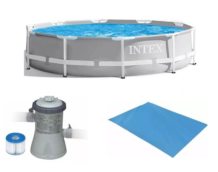 Imagem de Piscina Intex 5000 litros estrutural PRISM Cinza com Bomba Filtro 110v e FORRO