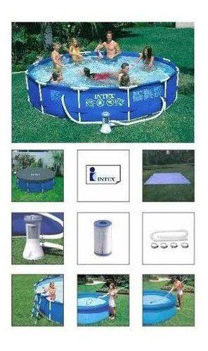 Imagem de Piscina Intex 6503 Litros Standard com Bomba Filtro 3785 LH 110v Capa Forro Kit de Limpeza e Escada