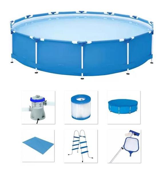 Imagem de Piscina MOR 7000 Litros Estrutural com Bomba Filtro 110v Capa Forro Kit de Limpeza Escada