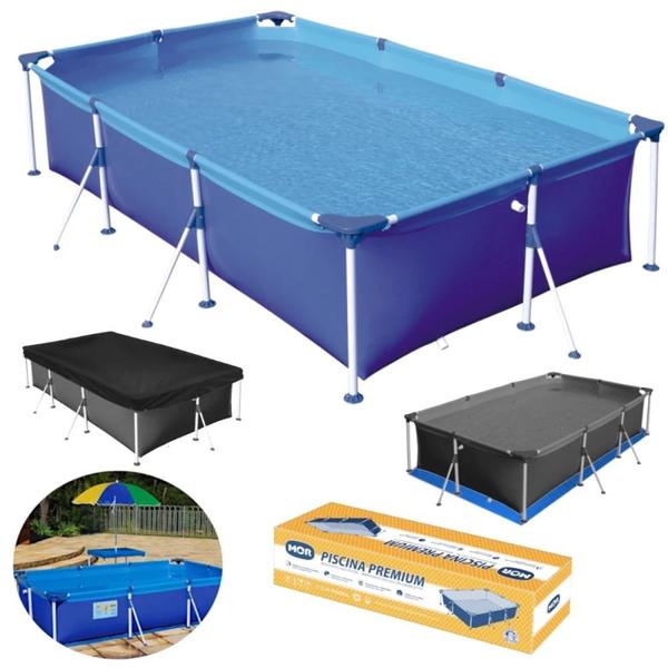 Imagem de Piscina Mor Retangular Ferro 3700 Litros com Capa e Forro  Kit 