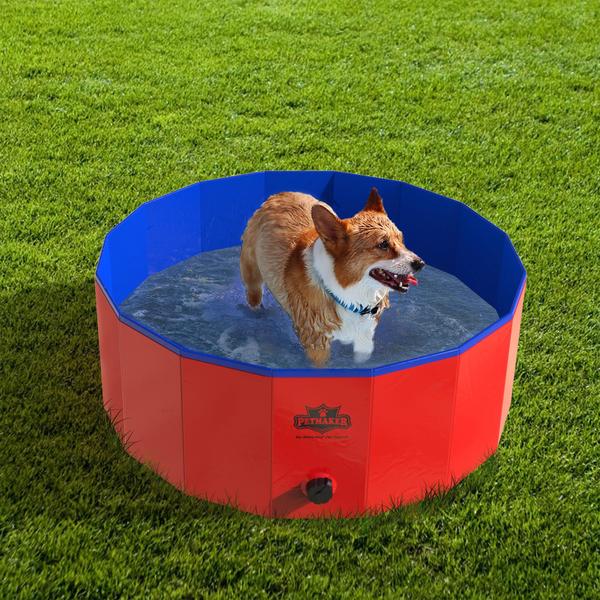 Piscina para cães PETMAKER portátil dobrável 77,5 cm com dreno de 40 libras Imagem de Piscina para cães PETMAKER portátil dobrável 77,5 cm com dreno de 40 libras