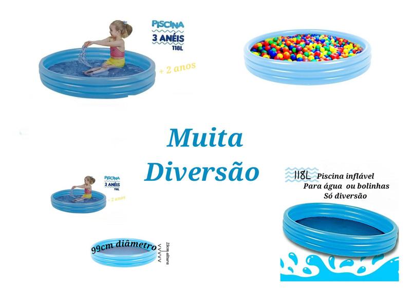 Imagem de Piscina redonda inflável infantil 99x 23 cm 3 anéis 118L 