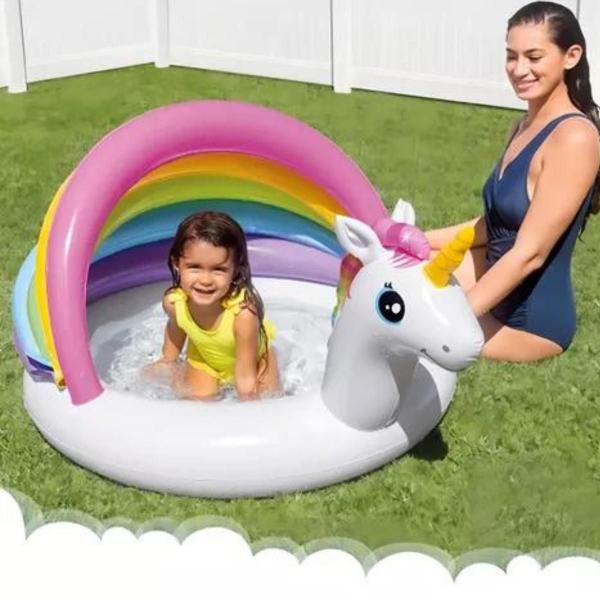 Imagem de Piscina unicornio intex com fundo inflado 45l + bomba manual