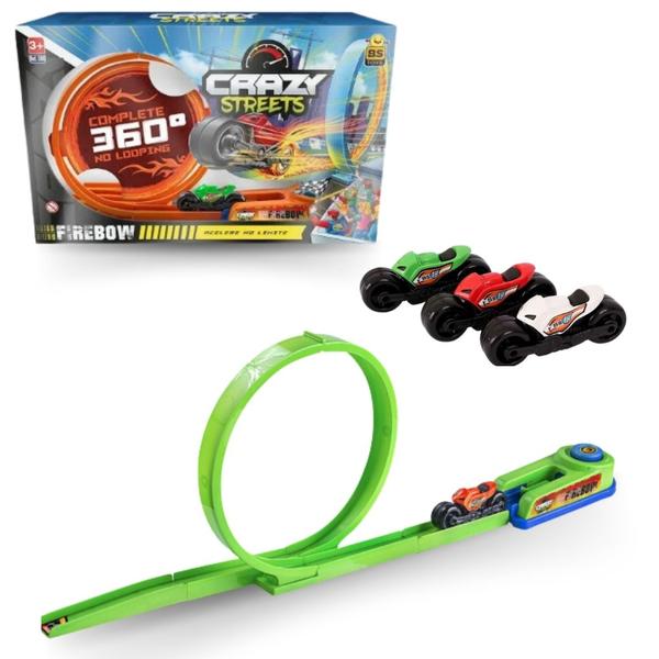 Imagem de Pista Crazy Streets Firebow Looping 360o - Bs Toys + 3 Motos