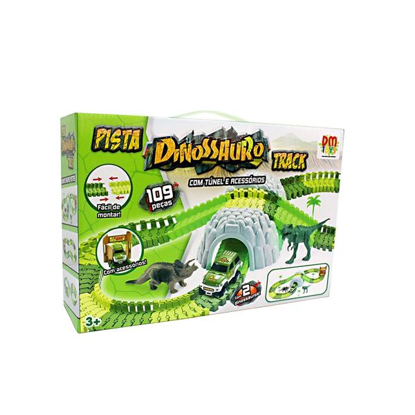 Imagem de Pista de carrinho infantil de brinquedo Dinosauro 109 peças DM - DM Toys