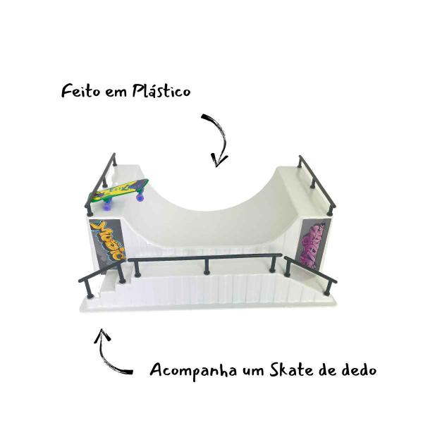 Imagem de Pista De Skate De Dedo + Skatinho Para Manobras Fingerboard Half Mini Rampa Radical Brinquedo