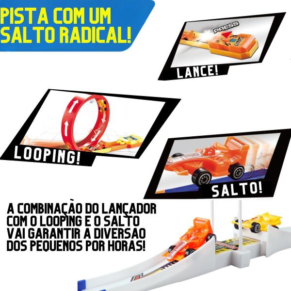 Pista Desmontável de Carrinhos Compacta com Lançador Veloz e Looping - DuteToys Imagem de Pista Desmontável de Carrinhos Compacta com Lançador Veloz e Looping