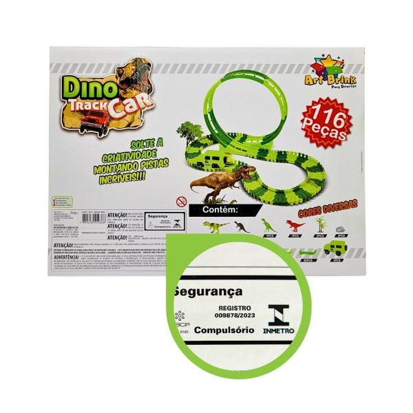 Imagem de Pista Dino Track Car com Looping 116 Pecas Art Brink Carro Dinossauros e Acessorios