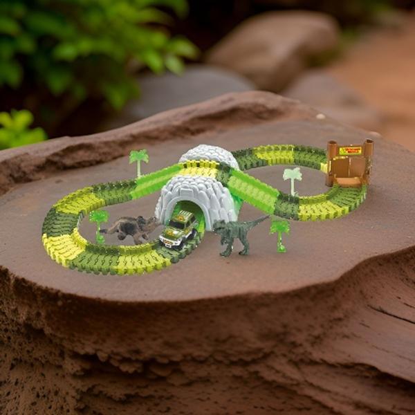 Imagem de Pista Dinossauro Track com Tunel Acessorios 109 Pecas DM Toys Carrinho Brinquedo Infantil Recreativo