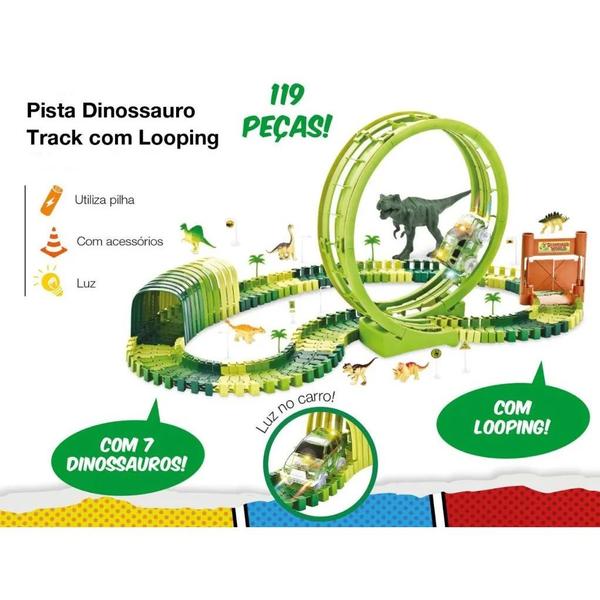 Imagem de Pista Dinossauro Track de Montar com Looping e Acessorios Luz 119 Pçs DM Toys DMT6132