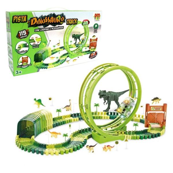 Imagem de Pista Dinossauro Track de Montar com Looping e Acessorios Luz 119 Pçs DM Toys DMT6132