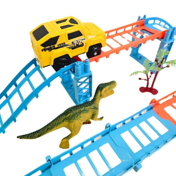 Imagem de Pista Dinossauro Trilha Mágica Com Carrinho E Acessórios Brinquedo Blocos De Montar 69 Pçs