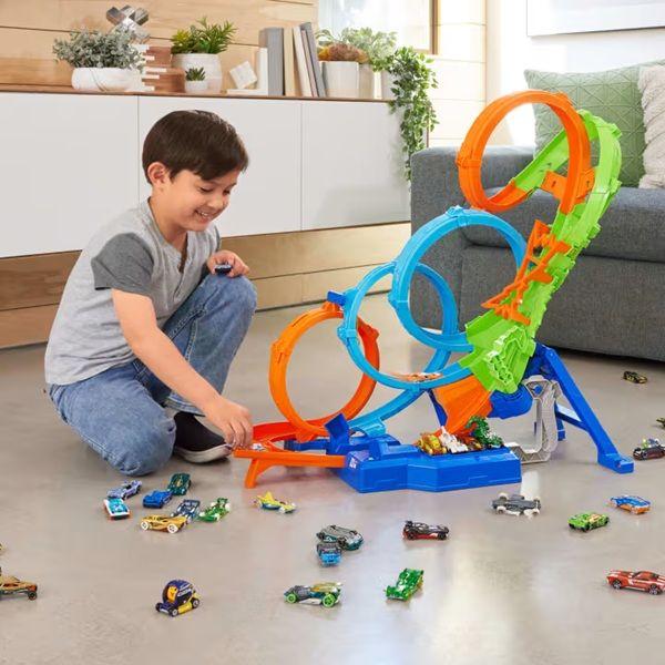 Imagem de Pista Hot Wheels Action Motorizada Voltas e Colisões Desafiadoras Com 4 Loopings e 1 Veículo  67cm de Altura  Mattel