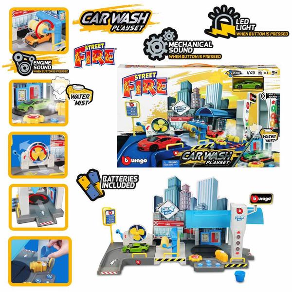Pista Lava Rápido - 1:43 Car Whash Play Set - Bburago Imagem de Pista Lava Rápido - 1:43 Car Whash Play Set