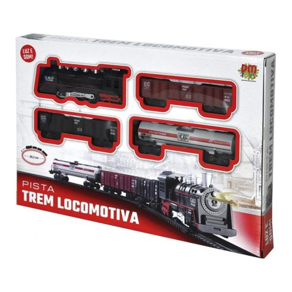 Imagem de Pista Trem 85,5cm Trenzinho Elétrico Ferrorama Locomotiva Infantil Luz e Som DM Toys DMT5374