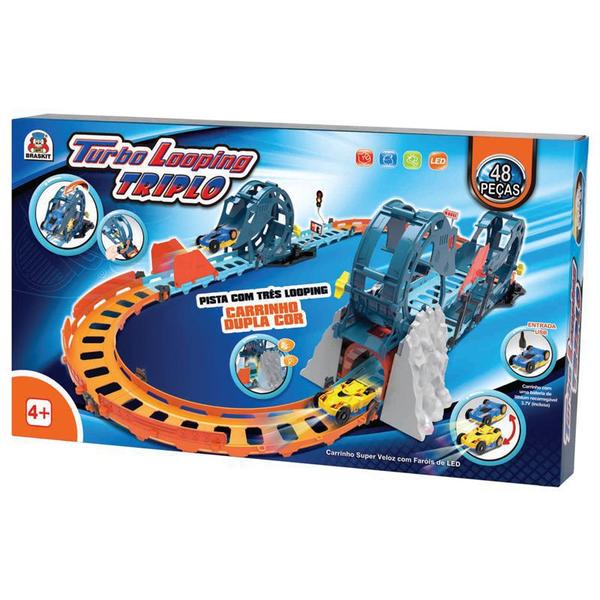 Pista Turbo Looping Triplo Carrinho com Bateria 48 Peças Braskit Imagem de Pista Turbo Looping Triplo Carrinho com Bateria 48 Peças Braskit
