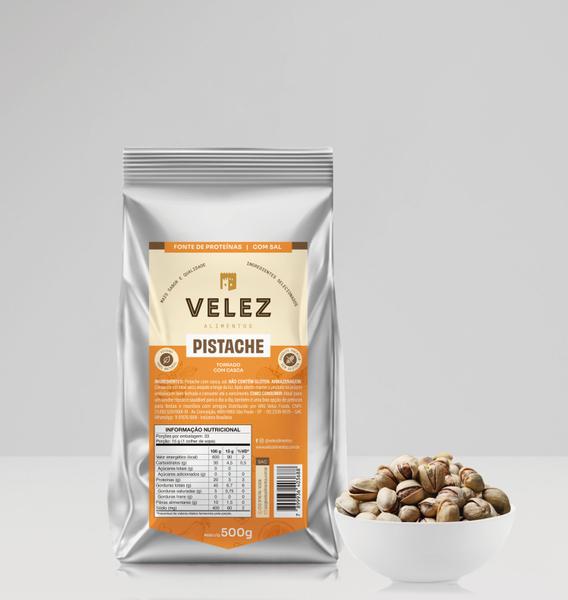 Pistache com casca torrado e salgado VELEZ 500g Imagem de Pistache com casca torrado e salgado VELEZ 500g