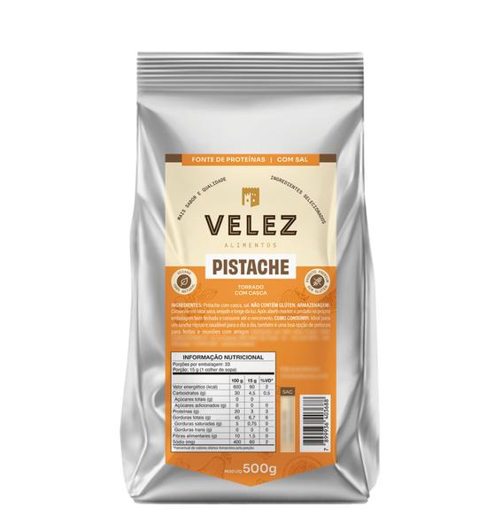 Pistache com casca torrado e salgado VELEZ 500g Imagem de Pistache com casca torrado e salgado VELEZ 500g