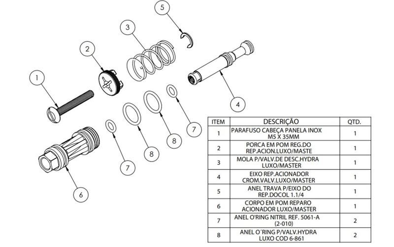 Imagem de Pistão Kit Acionador para Válvula de Descarga Hydra Luxo Blukit