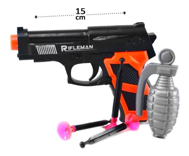 Pistola Arminha Arma Mira Lançar Atirar Dardos Granada Plást - Ark Toys Imagem de Pistola Arminha Arma Mira Lançar Atirar Dardos Granada Plást