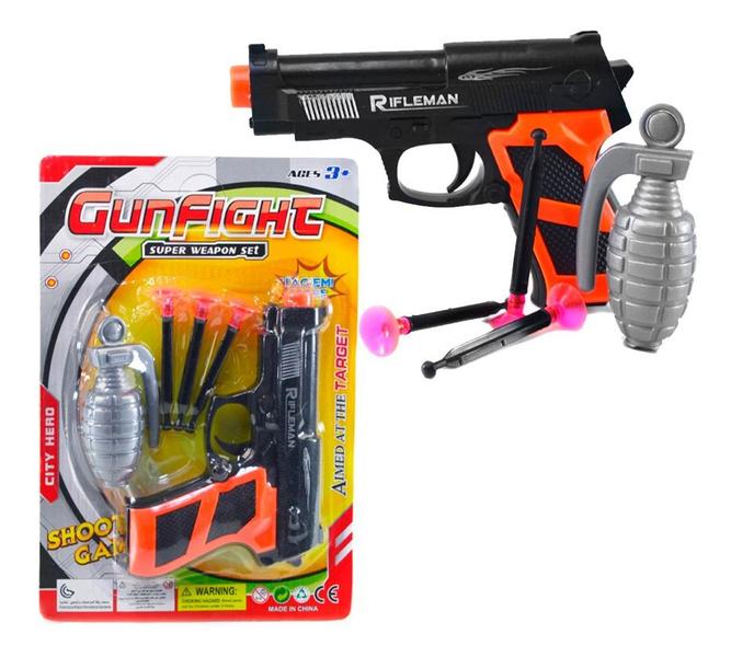 Pistola Arminha Arma Mira Lançar Atirar Dardos Granada Plást - Ark Toys Imagem de Pistola Arminha Arma Mira Lançar Atirar Dardos Granada Plást