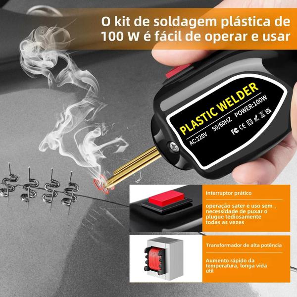 Imagem de Pistola de Calor 100W com 400 Grampos - Kit de Solda para Plástico