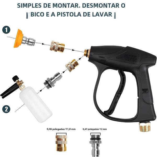 Imagem de Pistola de Limpeza de Alta Pressão com Alça Curta - 5 Bicos para Lavagem de Carro e Jardim