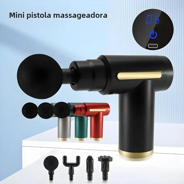 Imagem de Pistola de Massagem Elétrica Portátil com Tela Touchscreen LED e 4 Cabeças