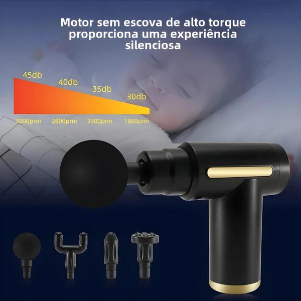 Imagem de Pistola de Massagem Elétrica Portátil com Tela Touchscreen LED e 4 Cabeças