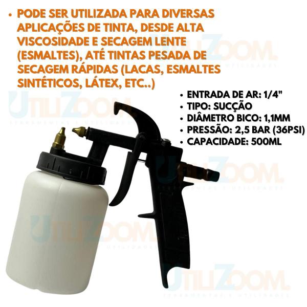 Imagem de Pistola de Pintura Automotiva Parede Casa 500ml Profissional