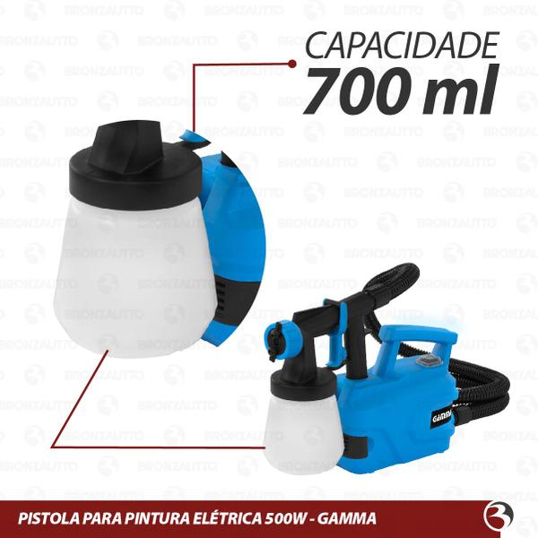 Imagem de Pistola de Pintura Elétrica Pulverizadora 500w 700ml  C/ Compressor Tinta Bico Ajustável G2821 Gamma