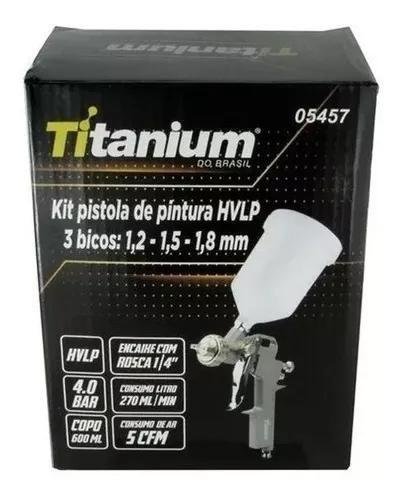 Imagem de Pistola de Pintura Gravidade Titanium 600Ml com 3 Bicos de 1,2mm, 1,5mm e 1,8mm - 05457