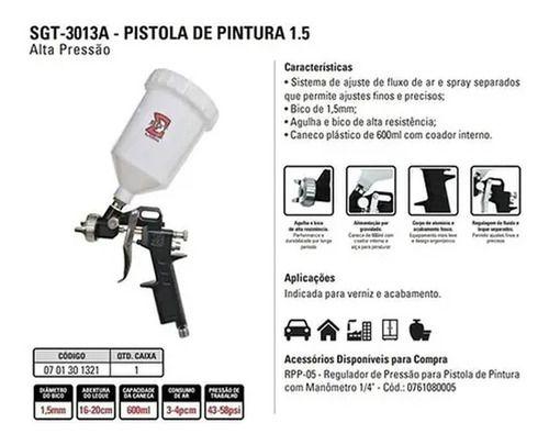 Imagem de Pistola de Pintura Sigma Tools Gravidade 600ml Alta Pressão Bico 1.5mm SGT-3013A