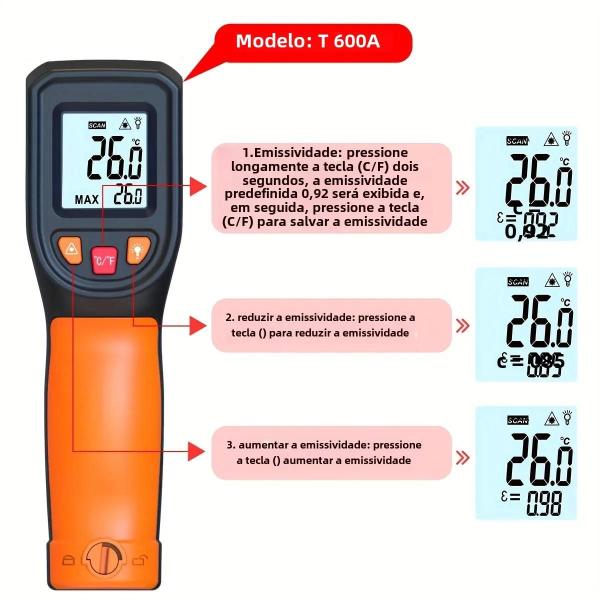 Imagem de Pistola de Temperatura Infravermelho Sem Contato -50°C a 600°C - Portátil