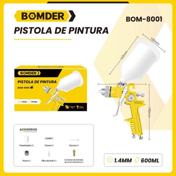 Imagem de Pistola De Tinta Elétrica Pulverizador 600ml Bomder Pintura BOM-8001