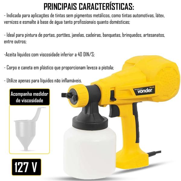 Imagem de Pistola Elétrica Para Pintura PEV400 800 ml Vonder 127V