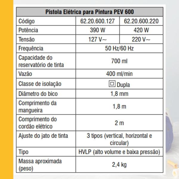 Imagem de Pistola Elétrica Para Pintura Uso Geral Pev600 127v - Vonder