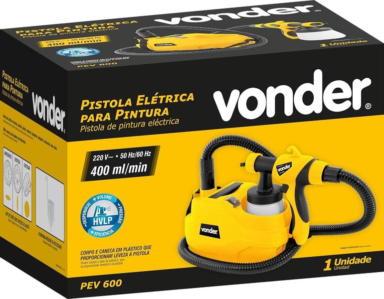 Imagem de Pistola para Pintura Elétrica PEV 600 1,8mm 420 Watts 220 Volts Vonder Hvlp Jato 3 Opções Ajuste Volume Tinta