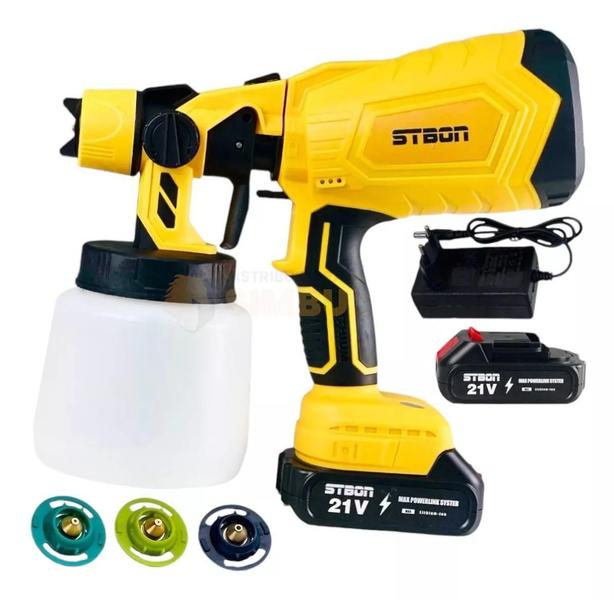 Pistola Pintura Pulverização 1000Ml 4 Bico 2 Baterias 21V - Stbon Imagem de Pistola Pintura Pulverização 1000Ml 4 Bico 2 Baterias 21V