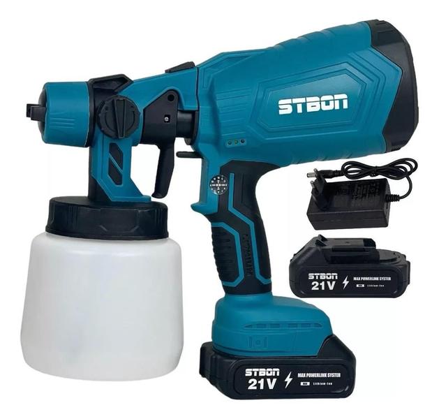 Pistola Pintura Pulverização 1000Ml 4 Bico 2 Baterias 21V - Stbon Imagem de Pistola Pintura Pulverização 1000Ml 4 Bico 2 Baterias 21V
