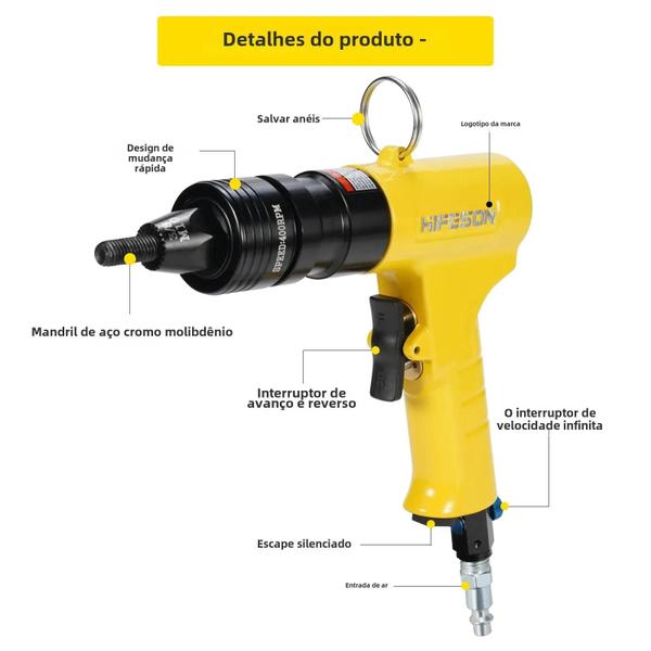 Imagem de Pistola Pneumática De Porca De Rebite Para M3 M4 M5 M6 M8 M10 M12 Ferramenta De Rebitagem Com Rosca