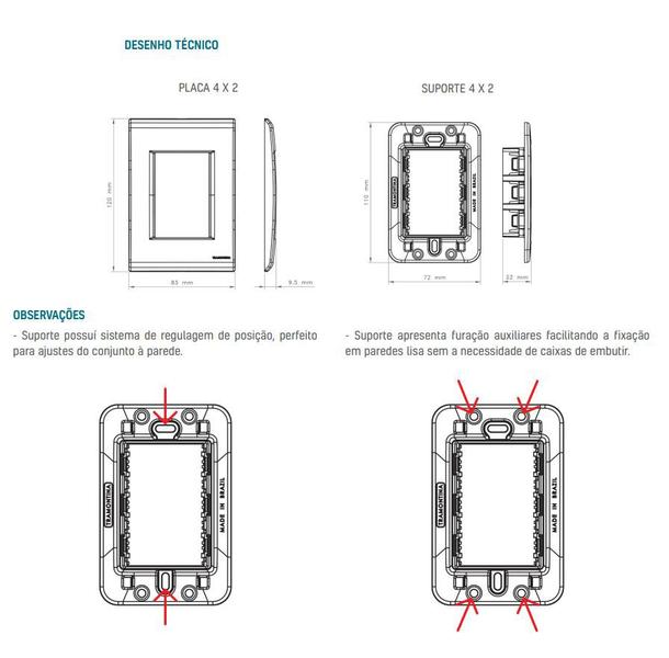 Imagem de Placa 3 postos branco tramontina liz 4x2 57106007